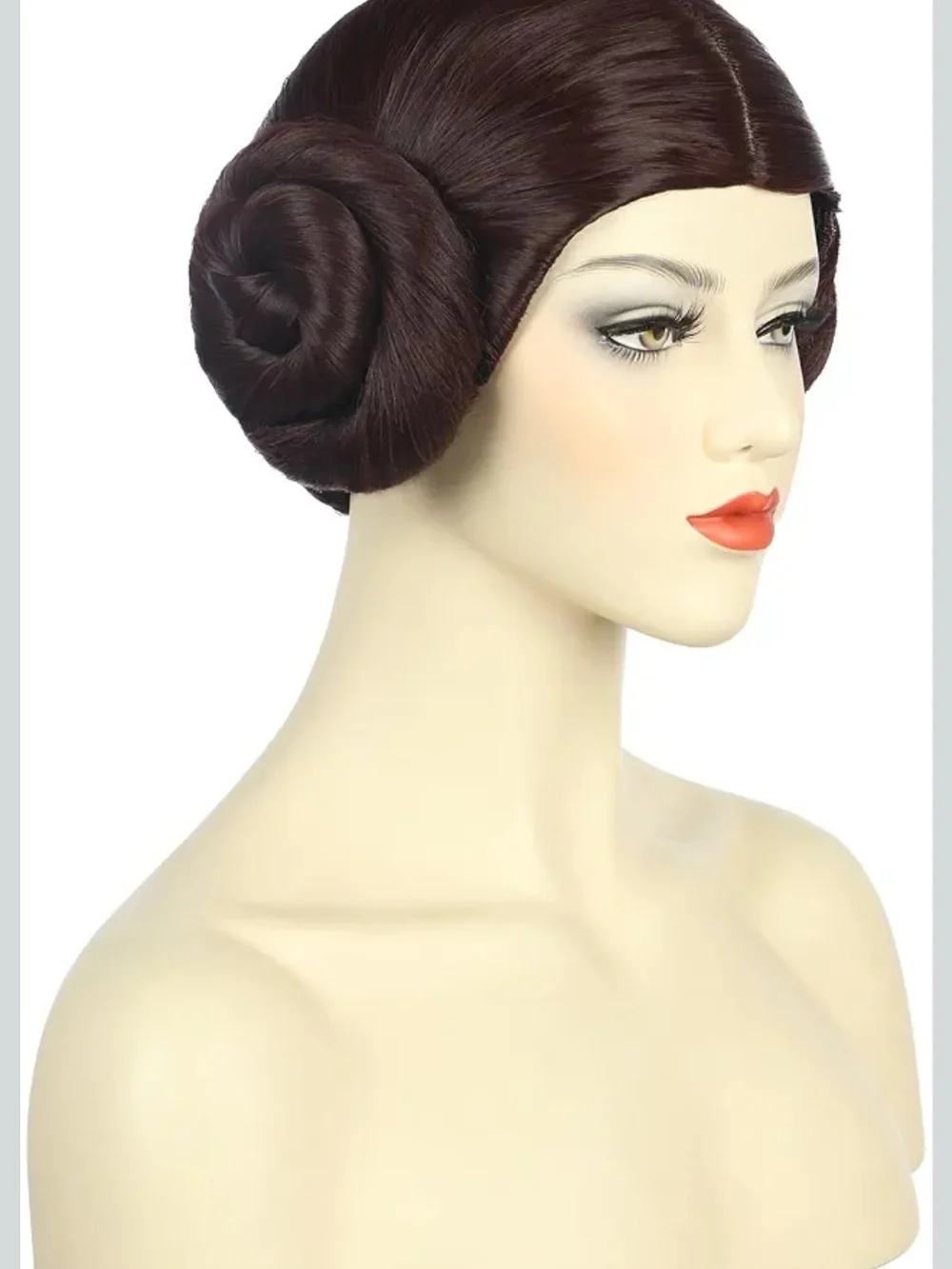 Women Short Dark Brown Wig with Two Buns Princess Cosplay Wig Heat Resistant